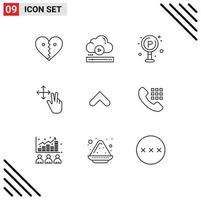 Modern Set of 9 Outlines and symbols such as arrow gesture cloud finger traffic Editable Vector Design Elements