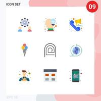 Pictogram Set of 9 Simple Flat Colors of fingerprint cone opinion ice cream marketing Editable Vector Design Elements