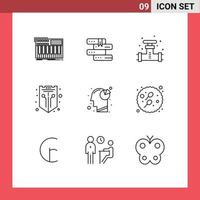9 Universal Outlines Set for Web and Mobile Applications shield network study internet system Editable Vector Design Elements