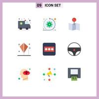 Universal Icon Symbols Group of 9 Modern Flat Colors of car layout pin field play Editable Vector Design Elements