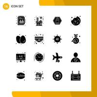 User Interface Pack of 16 Basic Solid Glyphs of boiled eggs cookie money cake traffic Editable Vector Design Elements