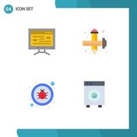 4 Flat Icon concept for Websites Mobile and Apps computer bug education draw repair Editable Vector Design Elements