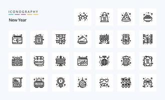 25 New Year Line icon pack vector