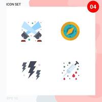Pictogram Set of 4 Simple Flat Icons of flashlight energy disco light compass weather Editable Vector Design Elements