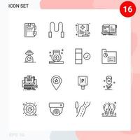 Mobile Interface Outline Set of 16 Pictograms of scale storytelling hospital story book Editable Vector Design Elements