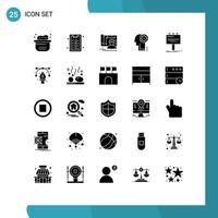 25 Thematic Vector Solid Glyphs and Editable Symbols of advertising ad blueprint head cogwheel Editable Vector Design Elements