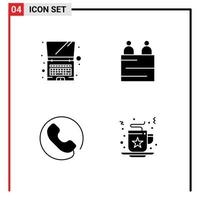 Pictogram Set of 4 Simple Solid Glyphs of computer phone business teamwork christmas Editable Vector Design Elements