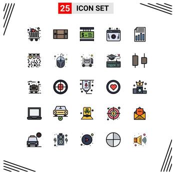 Pack of 25 Modern Filled line Flat Colors Signs and Symbols for Web Print Media such as file player home appliances web shopping Editable Vector Design Elements