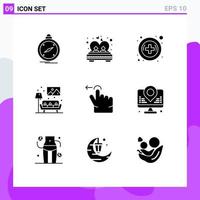 Group of 9 Solid Glyphs Signs and Symbols for finger sofa married living pharmacy Editable Vector Design Elements