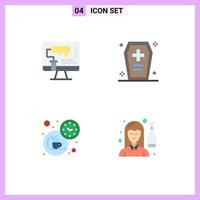 Group of 4 Flat Icons Signs and Symbols for computer horrible roller coffin coffee Editable Vector Design Elements