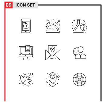 Pictogram Set of 9 Simple Outlines of address monitor romantic computer info Editable Vector Design Elements