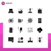 16 Universal Solid Glyphs Set for Web and Mobile Applications seo premium press supermarket bag Editable Vector Design Elements