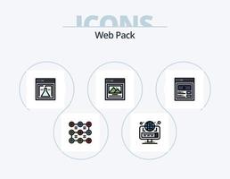 línea de paquete web paquete de iconos llenos 5 diseño de iconos. servidor de computadora proteccion. embalar. patrón. web vector