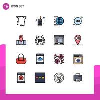 Flat Color Filled Line Pack of 16 Universal Symbols of journey location logistic rewind arrow Editable Creative Vector Design Elements