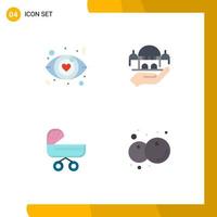 Set of 4 Modern UI Icons Symbols Signs for dating kids mosque donation stroller Editable Vector Design Elements