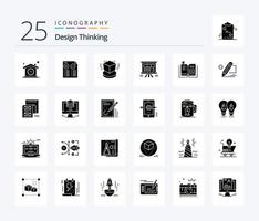 Design Thinking paquete de iconos de 25 glifos sólidos que incluye gráfico. junta. menos. analítica. objeto vector