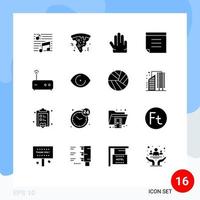 Modern Set of 16 Solid Glyphs Pictograph of face router fingers modem text Editable Vector Design Elements