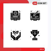 4 Universal Solid Glyph Signs Symbols of document eco screen display plant Editable Vector Design Elements