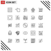 Mobile Interface Line Set of 25 Pictograms of learn science left infrastructure computing Editable Vector Design Elements