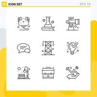 Pictogram Set of 9 Simple Outlines of electricity message scientific communication telescope Editable Vector Design Elements