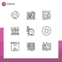 paquete de esquema de 9 símbolos universales de inspección finanzas portapapeles economía banco elementos de diseño vectorial editables vector