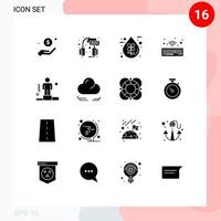 grupo de 16 signos y símbolos de glifos sólidos para elementos de diseño de vectores editables ecológicos líquidos de servicio de hardware inalámbrico
