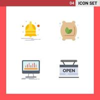 Mobile Interface Flat Icon Set of 4 Pictograms of bell processing alarm flour sack data Editable Vector Design Elements