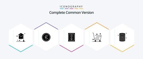 Complete Common Version 25 Glyph icon pack including shopping. online. network. ecommerce. diploma vector