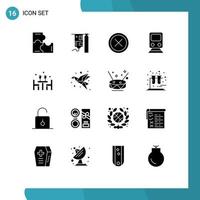 Universal Icon Symbols Group of 16 Modern Solid Glyphs of travel train cancel railway remove Editable Vector Design Elements