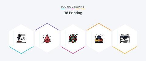 Paquete de iconos de 25 líneas completas de impresión 3d que incluye webd. cubo. impresión. caja. capa vector