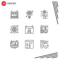9 Outline concept for Websites Mobile and Apps day globe profit web gear Editable Vector Design Elements