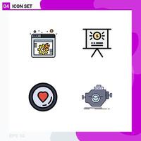 Mobile Interface Filledline Flat Color Set of 4 Pictograms of spanner lover webpage presentation engine Editable Vector Design Elements