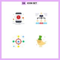 4 Flat Icon concept for Websites Mobile and Apps notification audience mobile teamwork target Editable Vector Design Elements