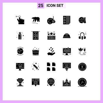 Mobile Interface Solid Glyph Set of 25 Pictograms of environment report draw page document Editable Vector Design Elements