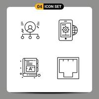Stock Vector Icon Pack of 4 Line Signs and Symbols for abilities setting man gear book Editable Vector Design Elements