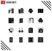 Mobile Interface Solid Glyph Set of 16 Pictograms of server database communication map spring Editable Vector Design Elements