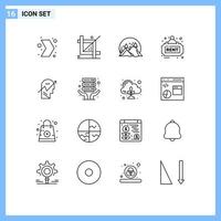 Modern Set of 16 Outlines and symbols such as sign real programing estate mountain Editable Vector Design Elements