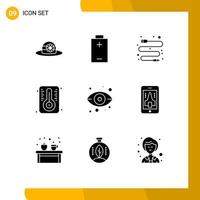 Editable Vector Line Pack of 9 Simple Solid Glyphs of playing view usb storage eye Editable Vector Design Elements