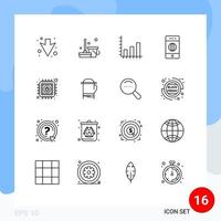 Outline Pack of 16 Universal Symbols of data antivirus business world electronics Editable Vector Design Elements