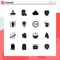 Modern Set of 16 Solid Glyphs Pictograph of man business opportunity cloud shield sign Editable Vector Design Elements