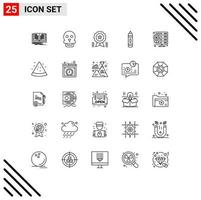 Mobile Interface Line Set of 25 Pictograms of database pencil achievement education ribbon Editable Vector Design Elements