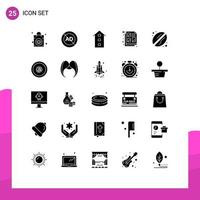 Modern Set of 25 Solid Glyphs Pictograph of bean document buildings design store Editable Vector Design Elements