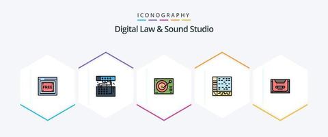 paquete de iconos de 25 líneas completas de estudio de sonido y derecho digital que incluye computadora. solicitud. sonido. capazton jugador vector