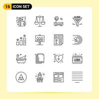 User Interface Pack of 16 Basic Outlines of performance achievements electronic sort data Editable Vector Design Elements