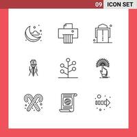 9 User Interface Outline Pack of modern Signs and Symbols of tree garden girdle forest level Editable Vector Design Elements