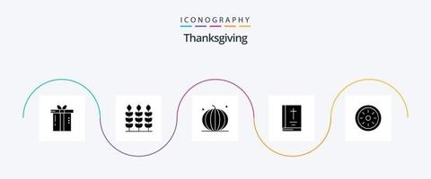 gracias dando el paquete de iconos de glifo 5 que incluye panadería. nota. fruta. libro. verduras vector