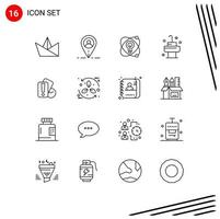 Modern Set of 16 Outlines Pictograph of bio holding nuclear hand room Editable Vector Design Elements