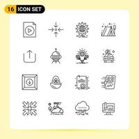 Pictogram Set of 16 Simple Outlines of space ship up globe instagram outdoor Editable Vector Design Elements