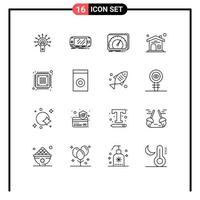 User Interface Pack of 16 Basic Outlines of real estate home gaming internet speed Editable Vector Design Elements