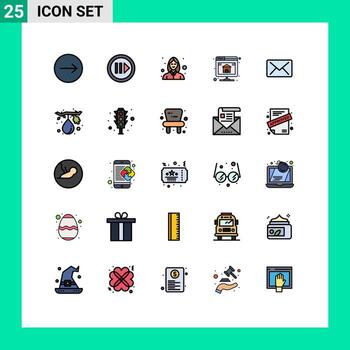 paquete de interfaz de usuario de 25 colores planos básicos de línea rellena de elementos de diseño de vector editables de base de datos de servidor femenino de mensaje de correo electrónico